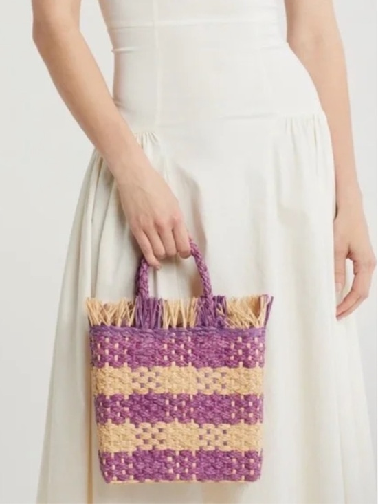 l*space Handbags - L Space - Charlie Bag - Berry Woven Straw Tote Bag in Purple and Natural New